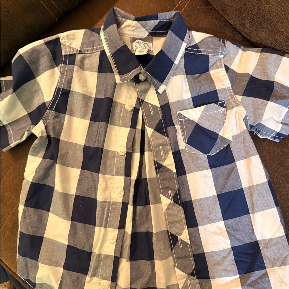 Old Navy Navy and White Plaid Kids Button-Down Shirt